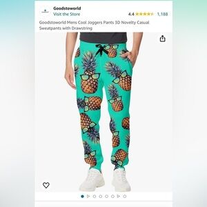 NWT novelty jogger sweatpants men’s XL blue green yellow pineapple pattern